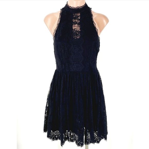 Free People Verushka Black Lace Mini Dress - Picture 1 of 8